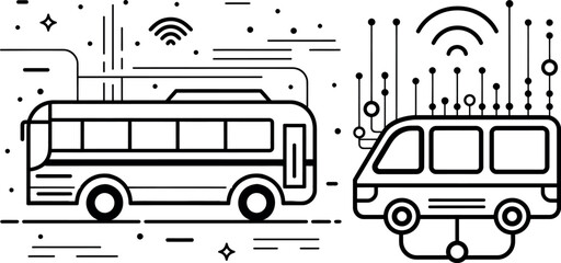 Poster - Transportation sign. Tourism or public car symbol. Bus outline ribbon. Loop curve pattern. Vector.