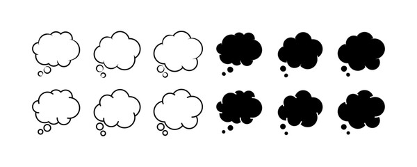 Poster - Cloud Thought Set Icons. Silhouette and Linear Styles. Vector icons.