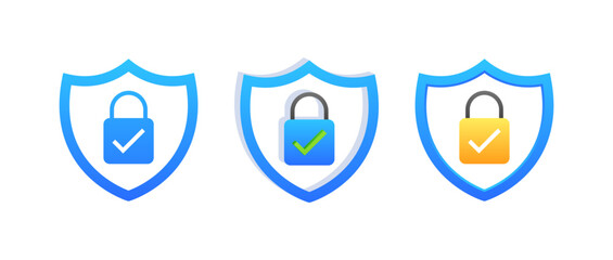 Poster - Padlock set icons. Shield Icons. Flat style. Vector icons.