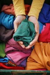 Poster - Hands holding assorted clothes in box.