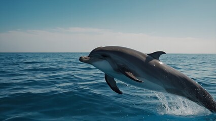 Wall Mural - A dolphin emerging from the water with a cheerful splash in the bright sunlight