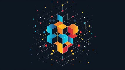 Poster - Colorful Cubes Connected by Lines