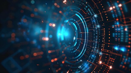 Poster - Immerse in abstract futuristic world with vibrant digital circuit elements and intricate data connections
