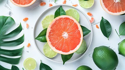 Wall Mural - Grapefruit cut into slices and placed image