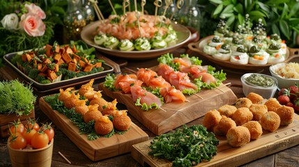 Wall Mural - Snacks for the wedding buffet neatly arranged img