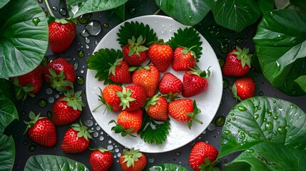 Sticker - Strawberries laid out on a white plate image