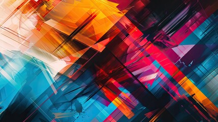 A dynamic abstract background with bold, intersecting lines and a vibrant color palette