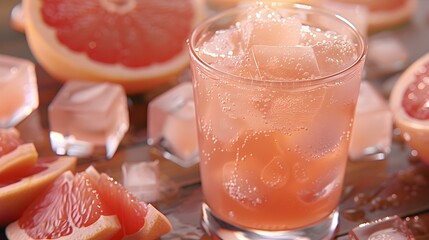 Wall Mural - Ice cubes from grapefruit added to a glass image