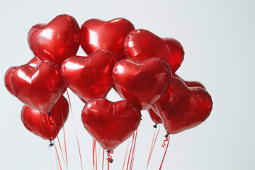 Wall Mural - Red Heart Balloons Against White Background