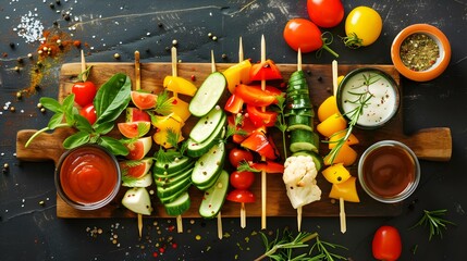 Sticker - Vegetable sticks with various sauces served image