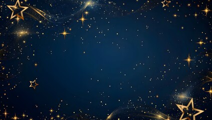 Poster - Dark blue background with golden stars and ribbons, a luxury elegant background for banner design, greeting card or invitation template. Vector illustration. Dark blue background with gold stars and r