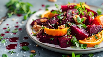 Wall Mural - Salad with baked beets and oranges herbs picture