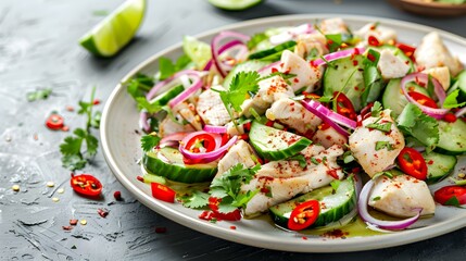 Wall Mural - Salad with chicken chili peppers red onions cucumbers img