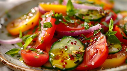 Poster - Salad with fresh tomatoes cucumbers red onions picture