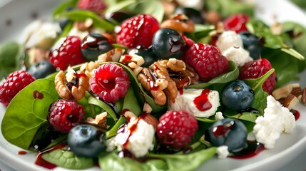 Canvas Print - Salad with spinach leaves fresh berries nuts img