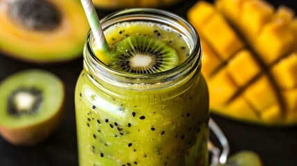 Wall Mural - Kiwi-mango smoothie served in a glass jar picture