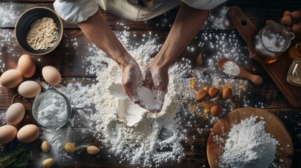 Chef Preparing Ingredients on Wooden Table