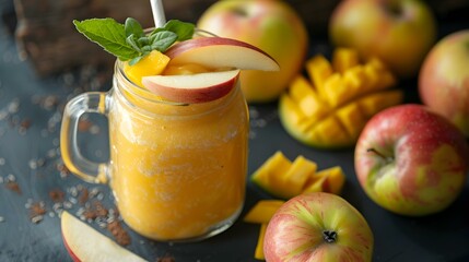 Wall Mural - Apple-mango smoothie served in a glass jar image