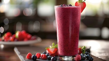 Wall Mural - Berry smoothie served in a tall glass img