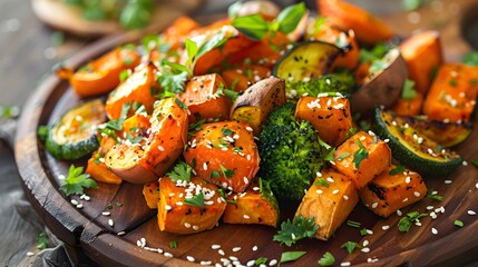 A plate of baked sweet potatoes and vegetables image