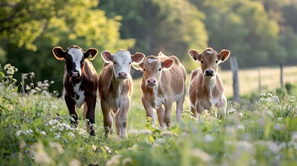 Poster - Calves playing in a meadow under the supervision picture