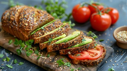 Canvas Print - Sliced whole grain bread served on a wooden