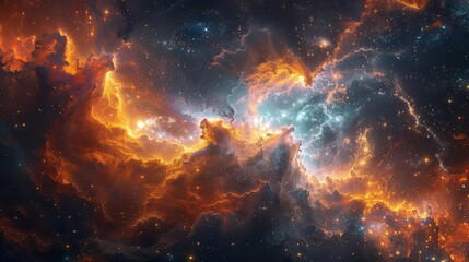 Cosmic nebula with vibrant colors and celestial details. For artwork of  leaflet, and poster design, wall art space,  website, and media decor. Commercial use, 300 dpi