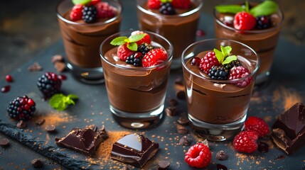 Canvas Print - Chocolate mousse served in glass glasses and garnished img