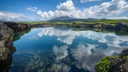 Poster - The lake is volcanic with crystal clear water img