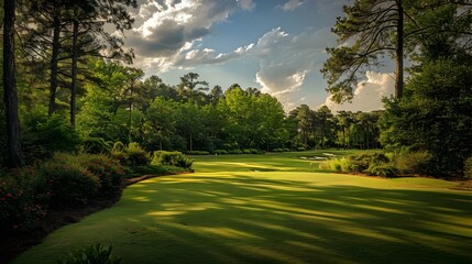 Wall Mural - Golf course in a wooded area image