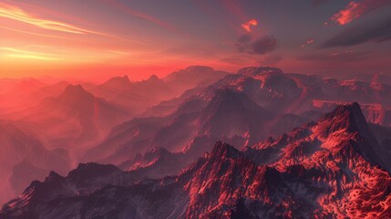 Wall Mural - Mountains at sunset when the sun slowly sinks image