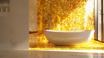 Poster - wall and floor gold yellow mosaic tiles 