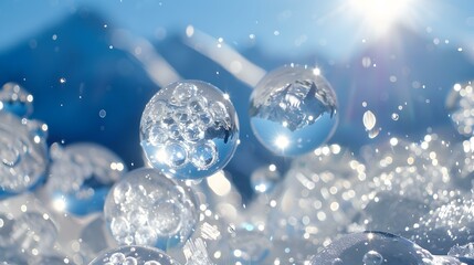 Poster - Frozen air bubbles in transparent ice creating unique img