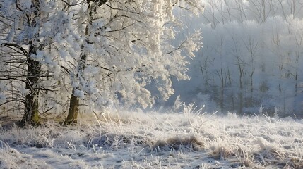 Wall Mural - Frost covers the branches of trees and bushes img