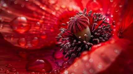 Wall Mural - A macro photograph of a bright red poppy image