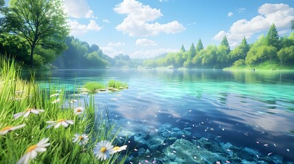 Wall Mural - A lake in the middle of a forest picture