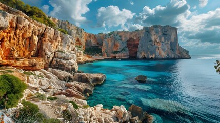 Canvas Print - Orange cliffs against the turquoise ocean img