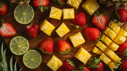 Wall Mural - Pineapple cut into cubes and neatly laid