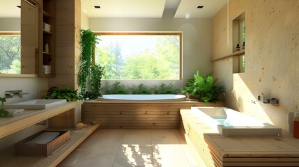 Wall Mural - Bathroom with natural materials such as wood image