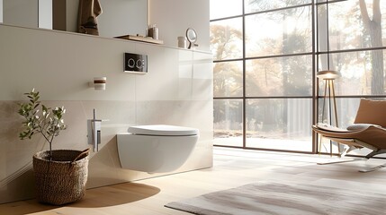 Wall Mural - Bathroom with wall-hung toilet and built-in storage