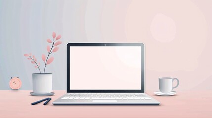Poster - minimalist design with a laptop screen and online advertising visuals on a nature background