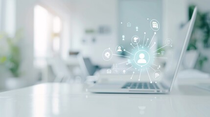 Poster - A natural office setting with target audience data and social media icons