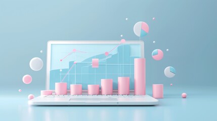 Poster - Minimalist digital background with laptop and online advertising visuals, highlighting strategies