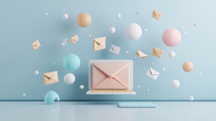 Poster - Soft pastel background with email marketing setup, showing customer engagement