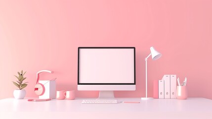 Poster - a soothing workspace with pastel seo graphs, emphasizing content creation