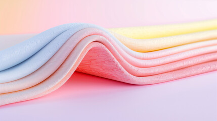 Poster - Fabric textile design showcasing soft waves of pastel colors. Aesthetic textile patterns with smooth texture for creative projects. Elegant fabric draping with a contemporary look