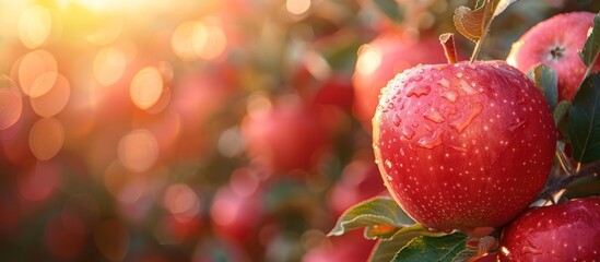 Poster - Red Apples with Dew Drops in an Orchard