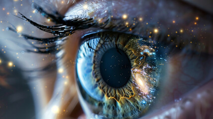 Wall Mural - close-up of an eye with a galaxy reflected in the pupil