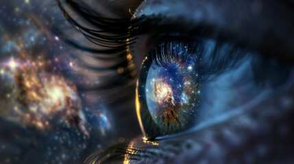 Wall Mural - close-up of an eye with a galaxy reflected in the pupil