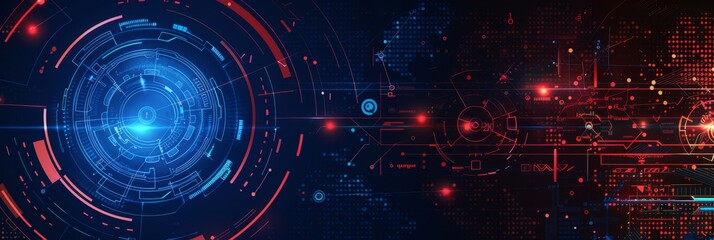 Poster - Futuristic digital interface features red and blue elements glowing, exemplifying advanced technology